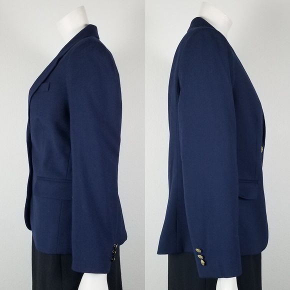 J. Crew Factory Navy Wool-Blend Gold Buttons Academia Career Blazer Sz 10 AZ565 - Picture 2 of 15